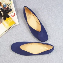 Lady Square Tip Flat Flock Shoes Wide Fits Summer Slip-on For Driving Walking Comfortable Plus Sizes Footwear 33 48 Royal Blue