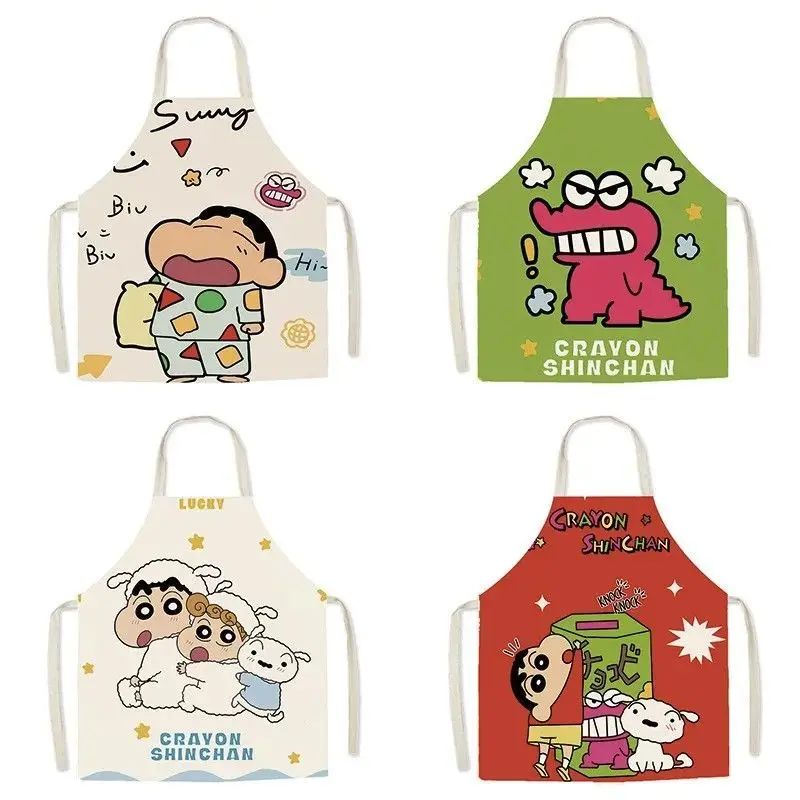 Crayon Shin-chan cartoon apron made of cotton and linen for cooking, baking, and dining. It has a neck strap to prevent stains.
