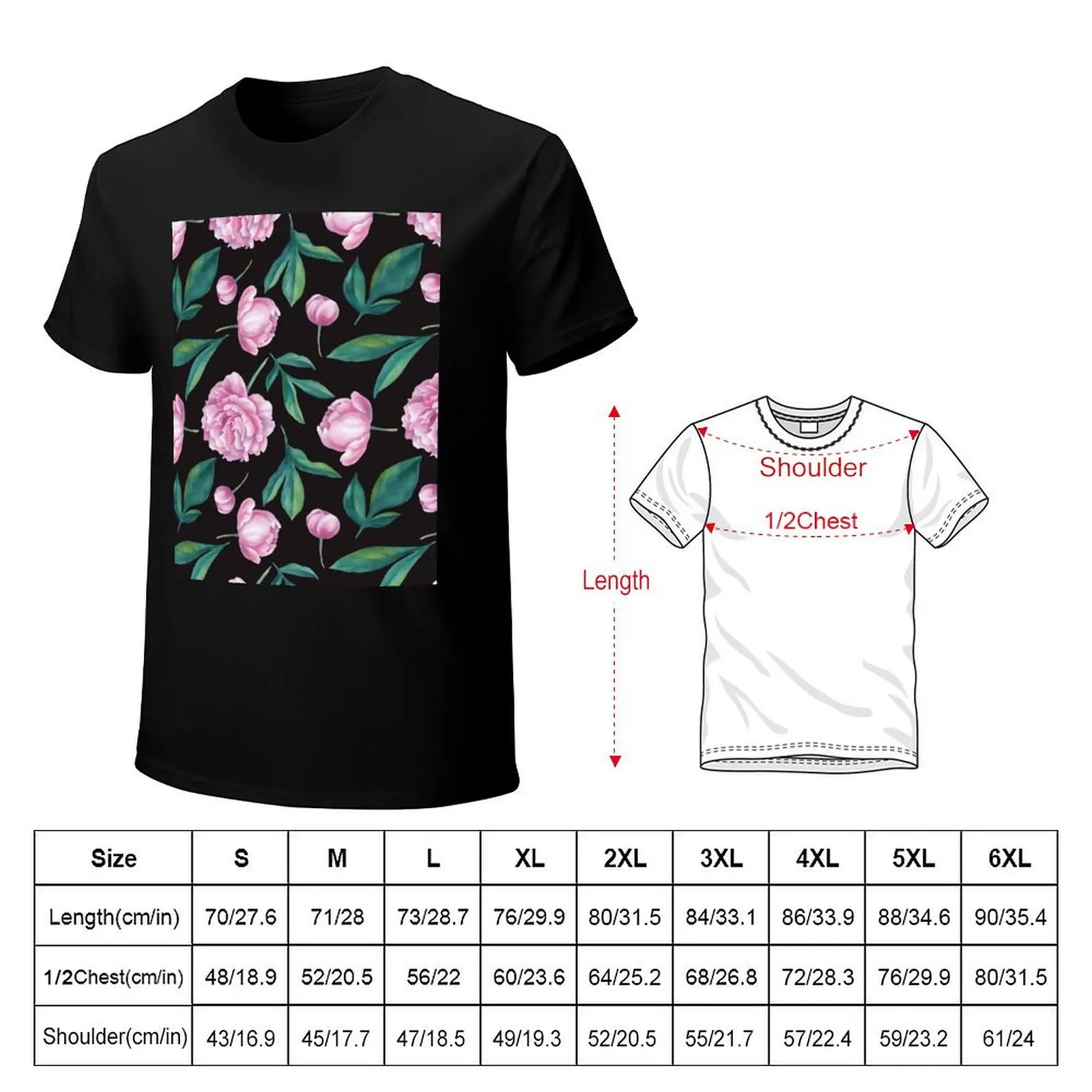 Seamless watercolor peony pattern T-Shirt Stretch Fabric Comfort T-Shirt