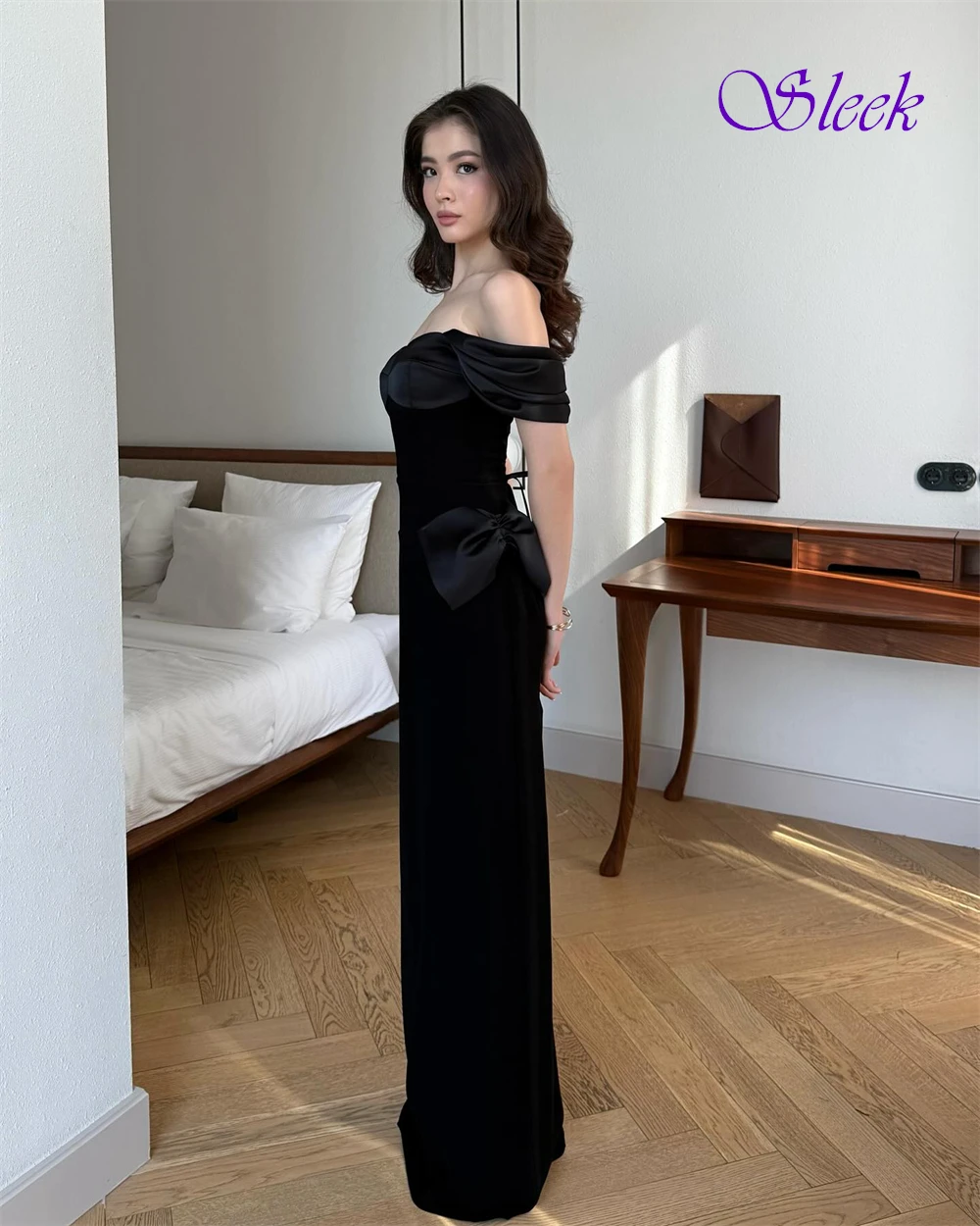 Vestido de noite elegante personalizado com decote em barco e camisa temperamento, vestidos para ocasiões especiais e arco delicado, vestidos de celebridades