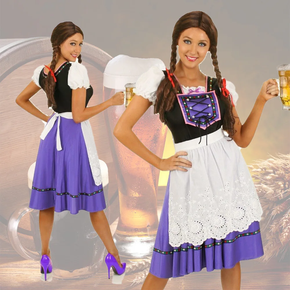 

Women Adult Cosplay Munich Bavarian Oktoberfest Dirndl Dress Traditional German Festival Costume with Apron