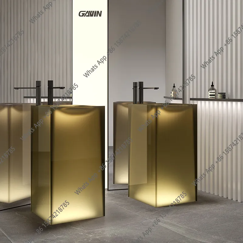 

Напольная раковина для ванной комнаты от пола до потолка, цвет: прозрачная смола, художественная раковина, раковина-колонна, индивидуальный заказ