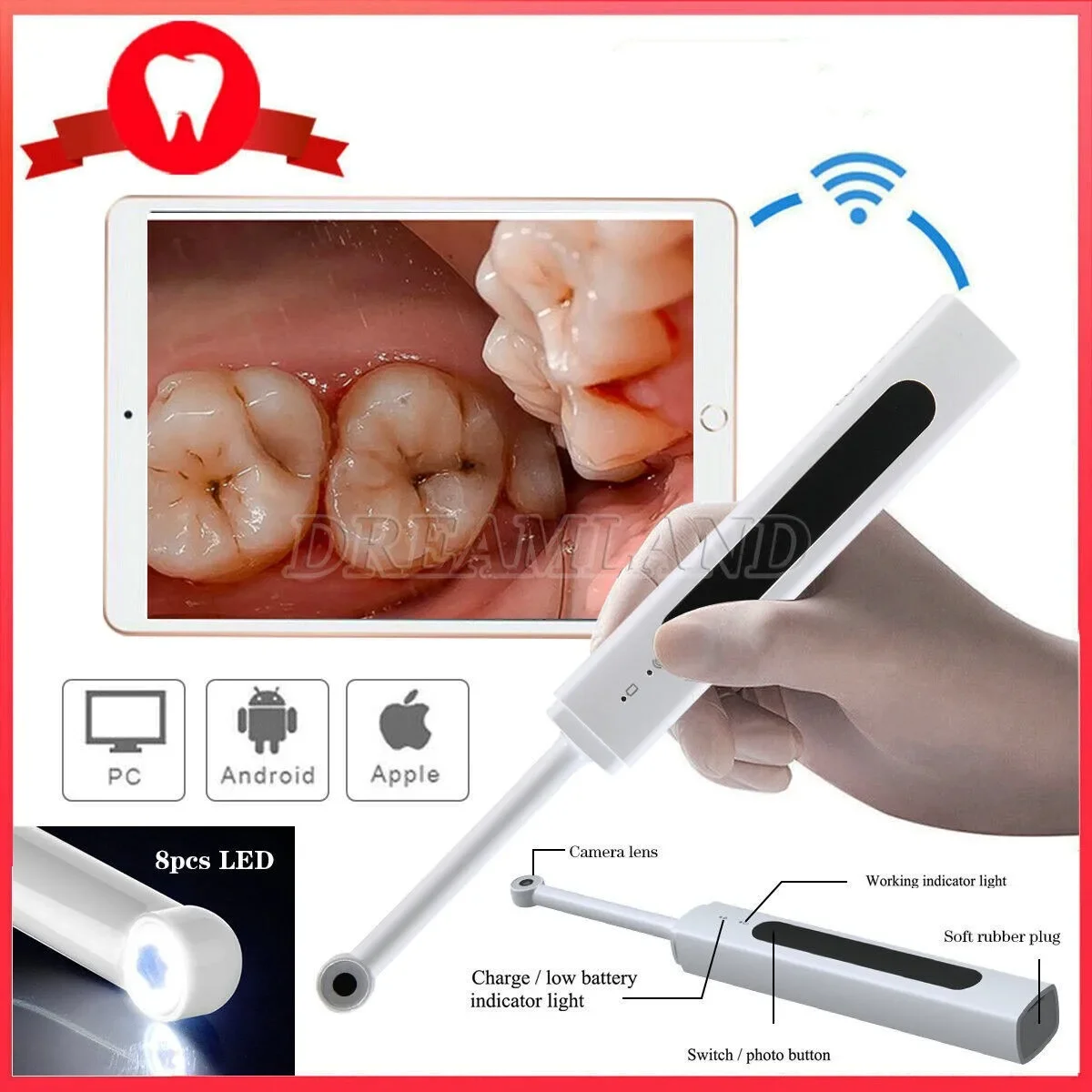 8LED light Dental Intraoral Camera Digital Imaging Intra Oral Endoscope USB/Wifi