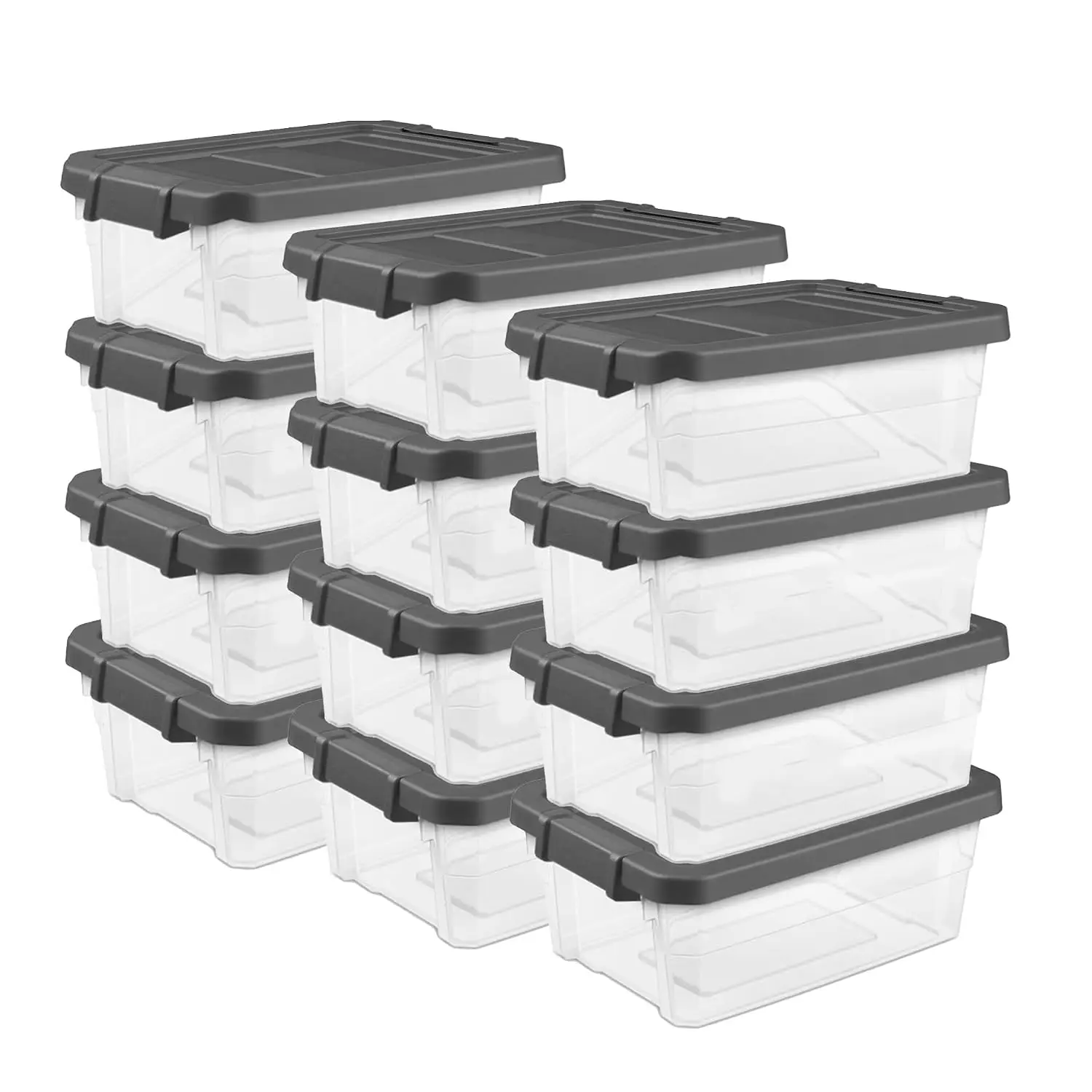 Modular Stacker Box with Latching Lid, 16 Quart, 12-Pack