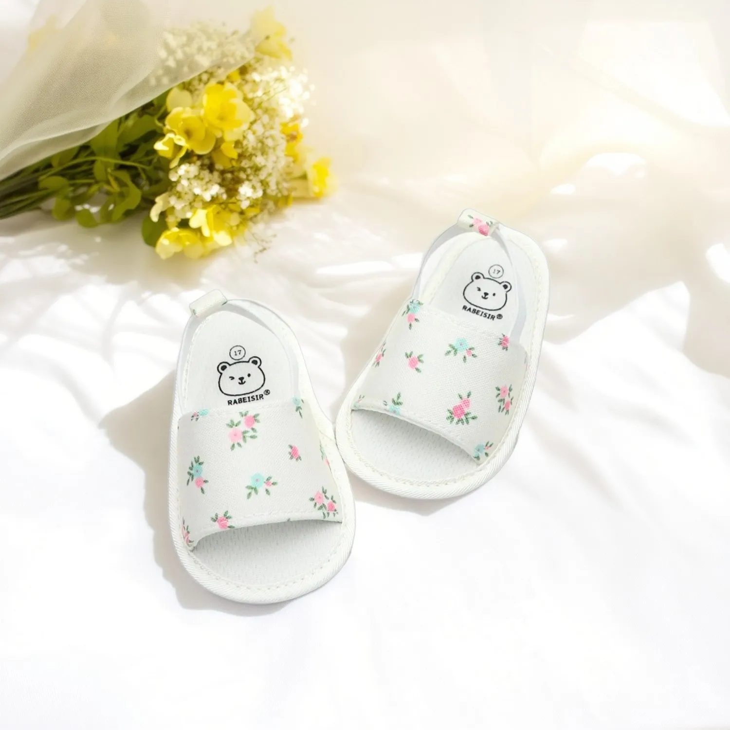 

Baby girl sandals, baby walking shoes, 0-6-12-18 months, fabric sole, anti drop heel, breathable and anti slip