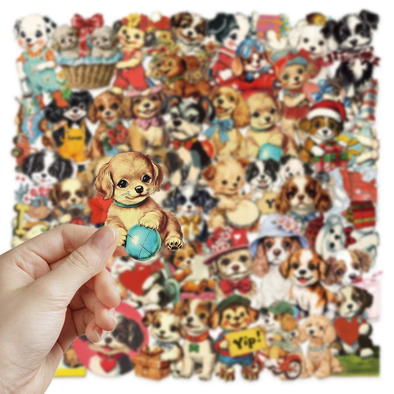 50 個かわいいレトロな犬ステッカー子供 DIY 文具箱ハンドバッグラップトップギターヘルメット自己粘着装飾デカールおもちゃギフト