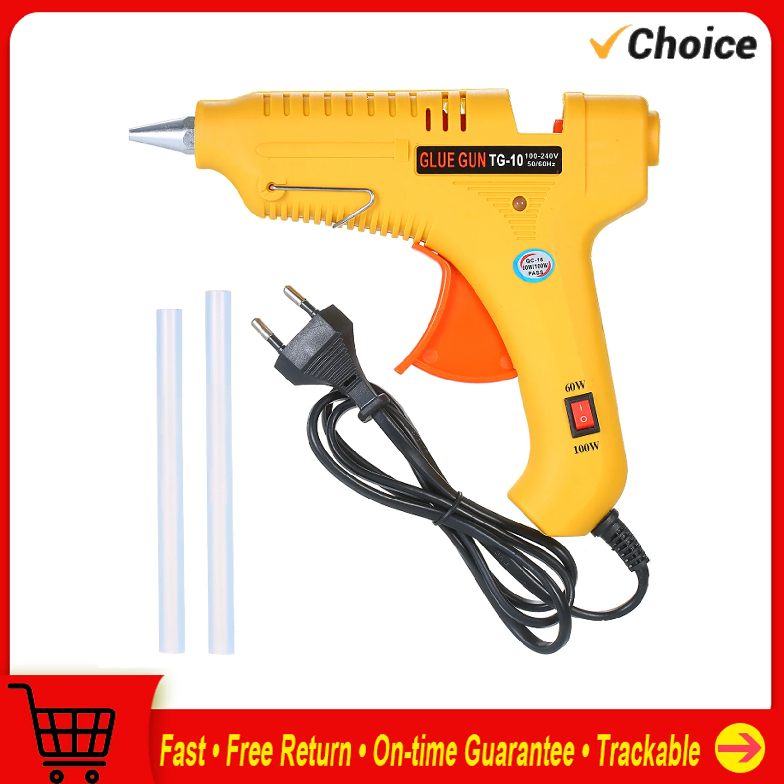 Hot Melt Glue Gun 60W/100W Power Adjustable Hot Melt Glue Machine Multifunctional Industrial Household DIY Glue Gun Yellow GT-10