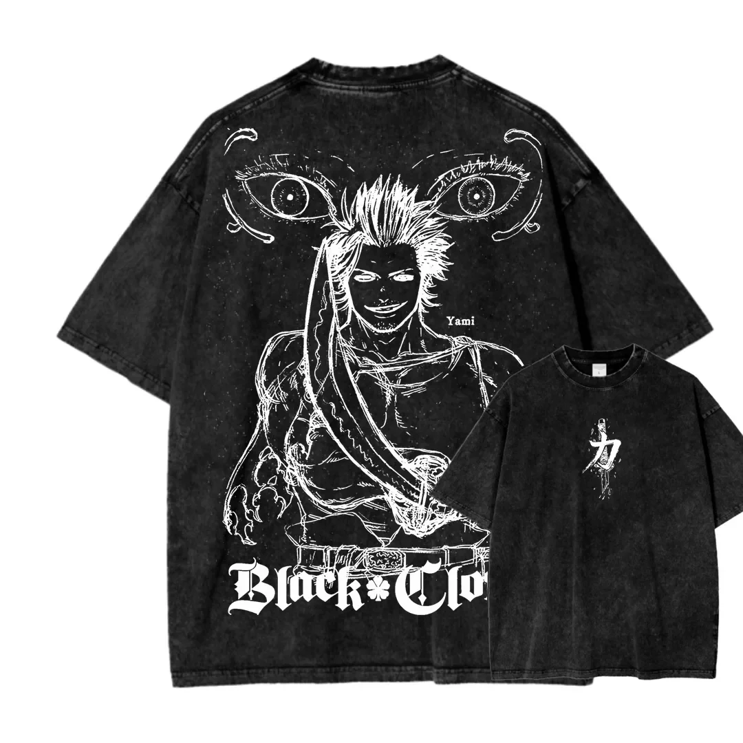 Anime Black Clover Yami Sukehiro Graphic T Shirt Men Women Washed Cotton Tshirts Vintage Casual Clothing Harajuku Male T-shirt