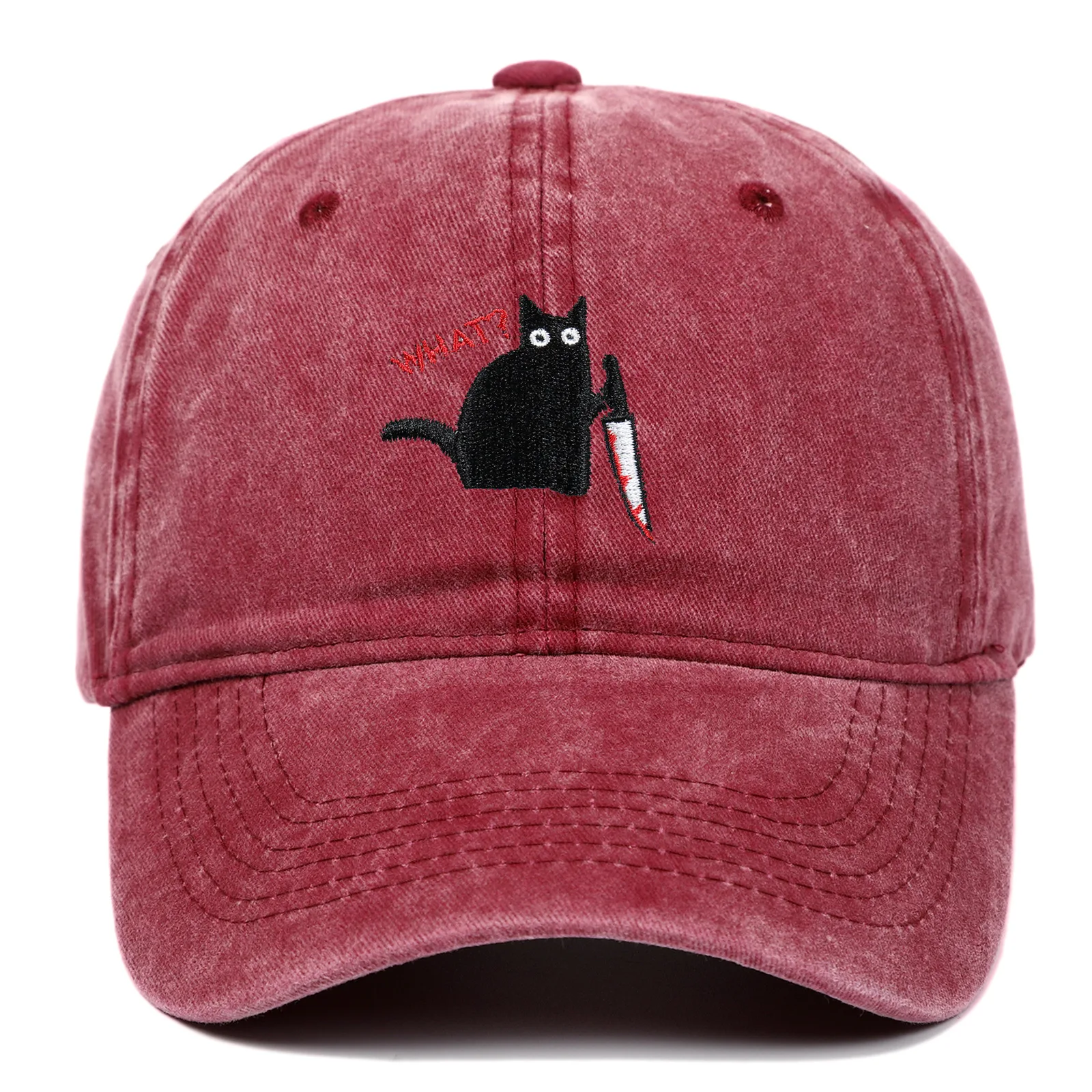 Embroidery knife with Cat Cap Old Summer Spring Baseball Caps Woman Man Couple Soft Washed Top Cap Tide Hats Accessories Gifts view 3