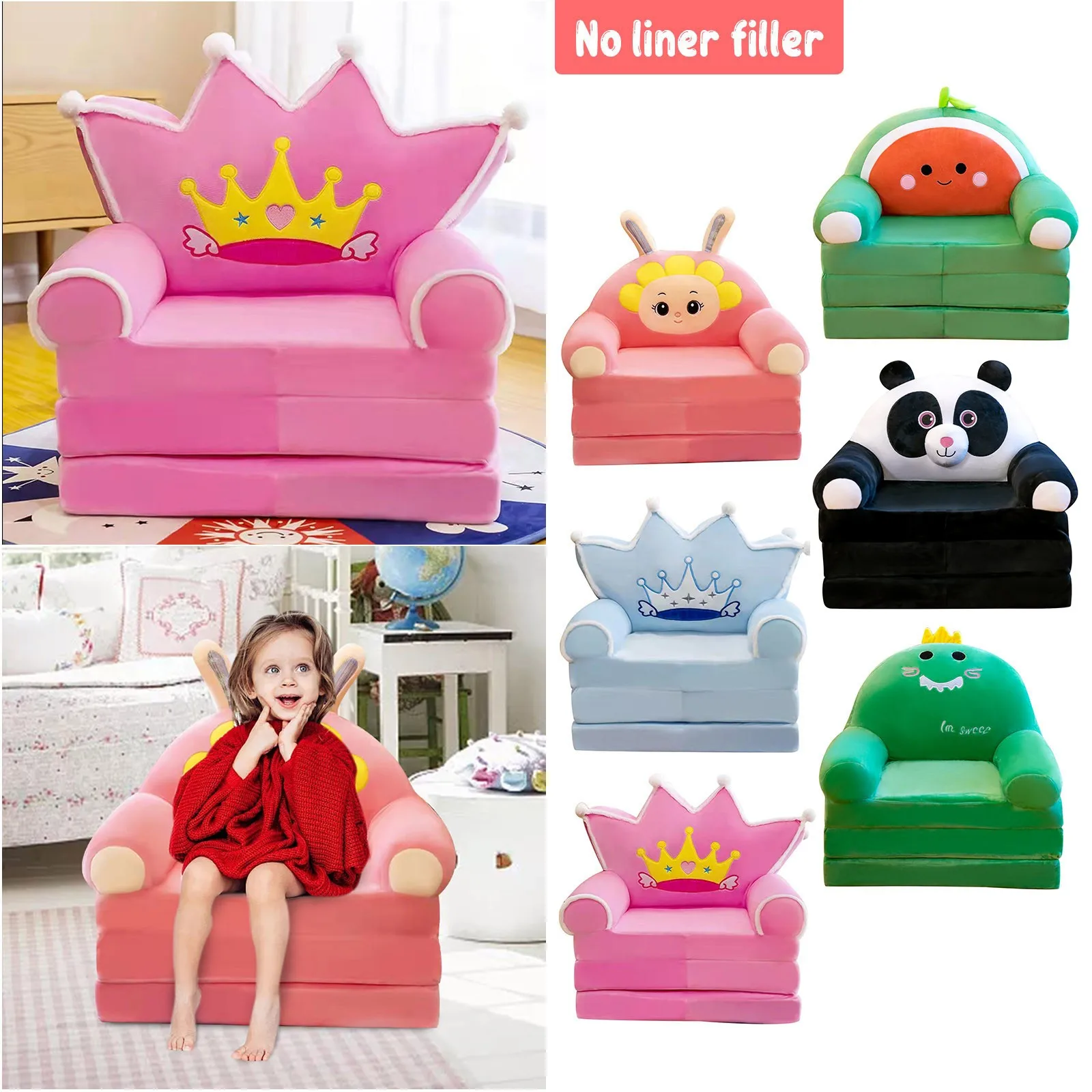 Plush Armchair Open Sofa Foldable Filler Sofa 1 Without Lazy Backrest Sofa Cute Bedroom Cartoon 2 Children Flip For Liner Bed In