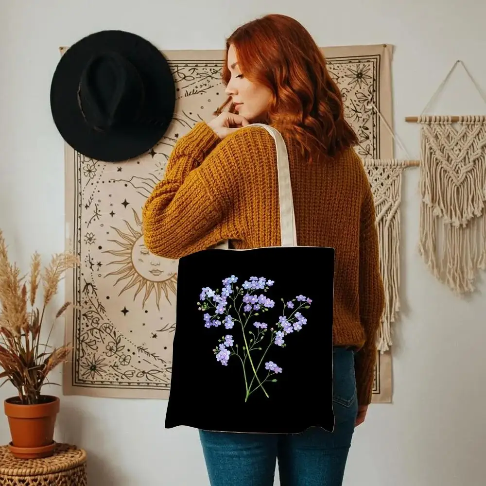 Popular Retro Flowers Storage Bags Double-Sided Printed Canvas Tote Bag Eco-Friendly Reusable Large Capacity Handbag