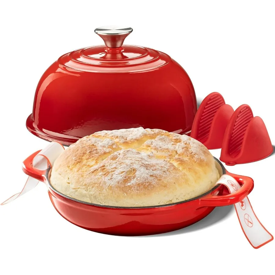 

Чугунный голландский горшок для выпечки на ударе 5QT с эмалированной куполообразной крышкой для домашней выпечки хлеба Идеально подходит для рукоделия и домашнего пекаря
