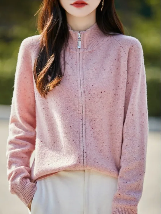 

Camere вязаный открытый кардиган женский свободный свитер с воротником на молнии осень-зима верхняя одежда удобная дышащая