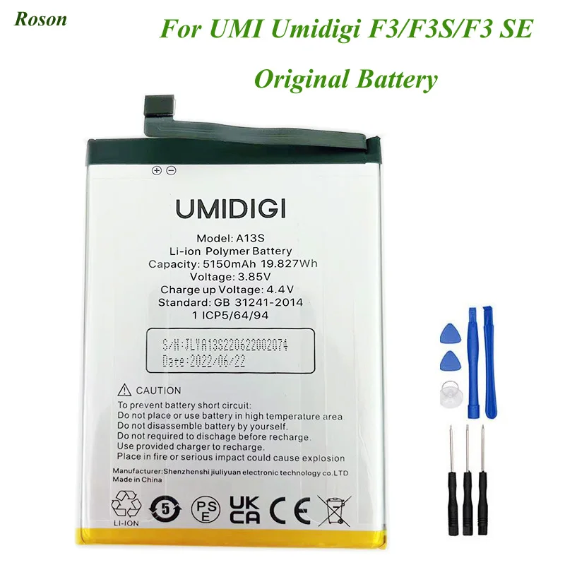 

Roson For UMIDIGI F3 F3S F3 SE Battery 5150mAh 100% New Original Replacement Parts Phone Accessory Accumulators With Tools