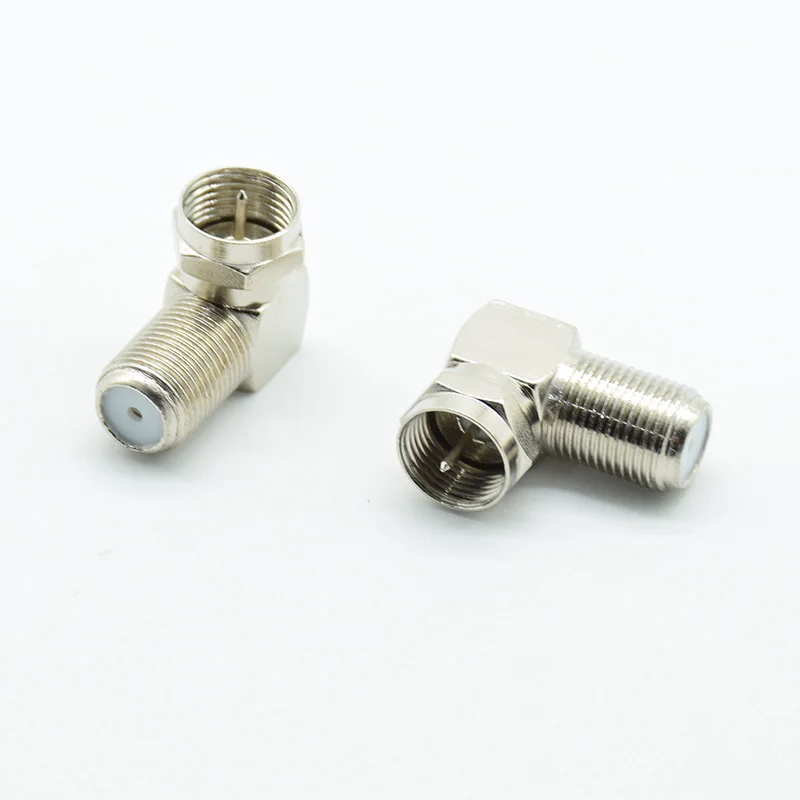 2PCS  F male plugs to F female right angle 90 elbow satellite antenna copper adapter coaxial TV connector curved