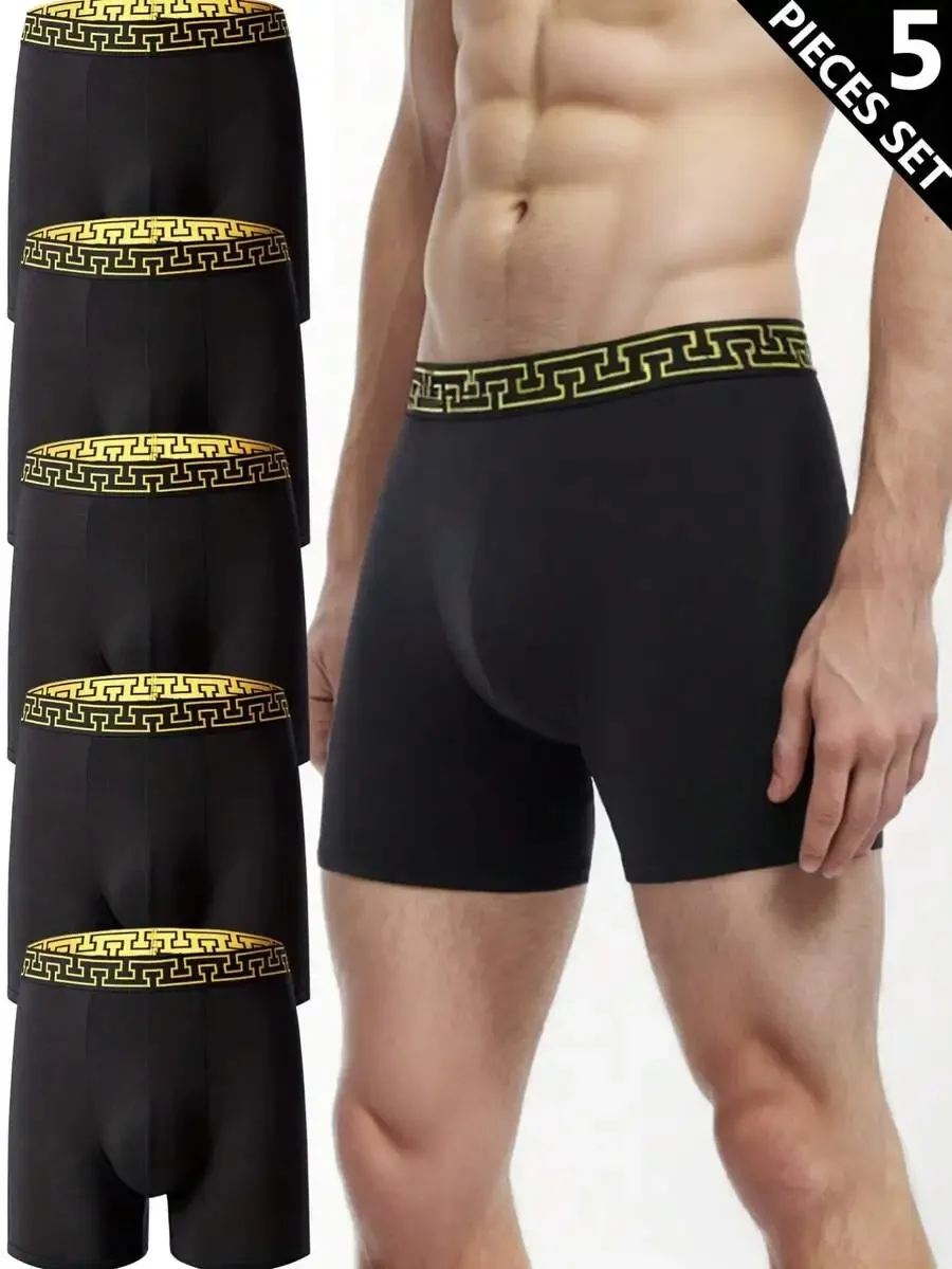 

5 Pieces Mens Black Boxer Briefs With Greek Key Waistband