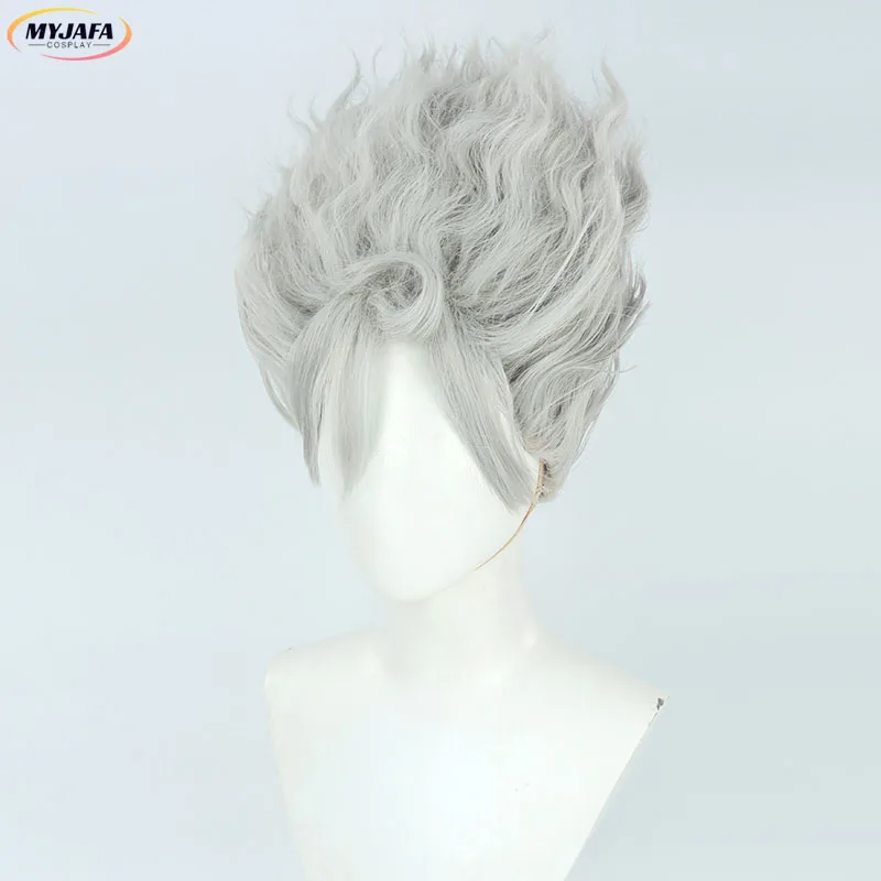 Monkey D Luffy Cosplay Wig Anime Straw Hat Boy Gear 5 Nika Luffy Silver Gray Curly Heat Resistant Synthetic Hair Wigs + WigCap