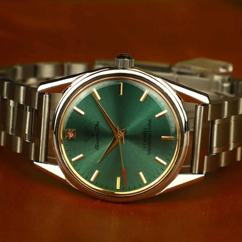 أزياء فاخرة شنغهاي الميكانيكية ووتش الماس العلامة التجارية الاتصال الهاتفي الأخضر للماء الفولاذ المقاوم للصدأ حزام من الجلد ساعة رجالي Starking #2