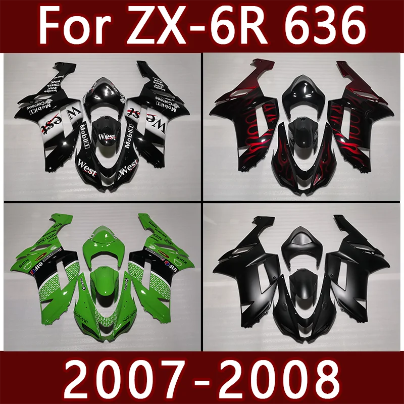 

ABS Motorcycle Fairings Kits for Kawasaki Ninja ZX 6R 636 2007 2008 Bodywork Fairing Set ZX6R636 07 08 Custom Black Green Cover