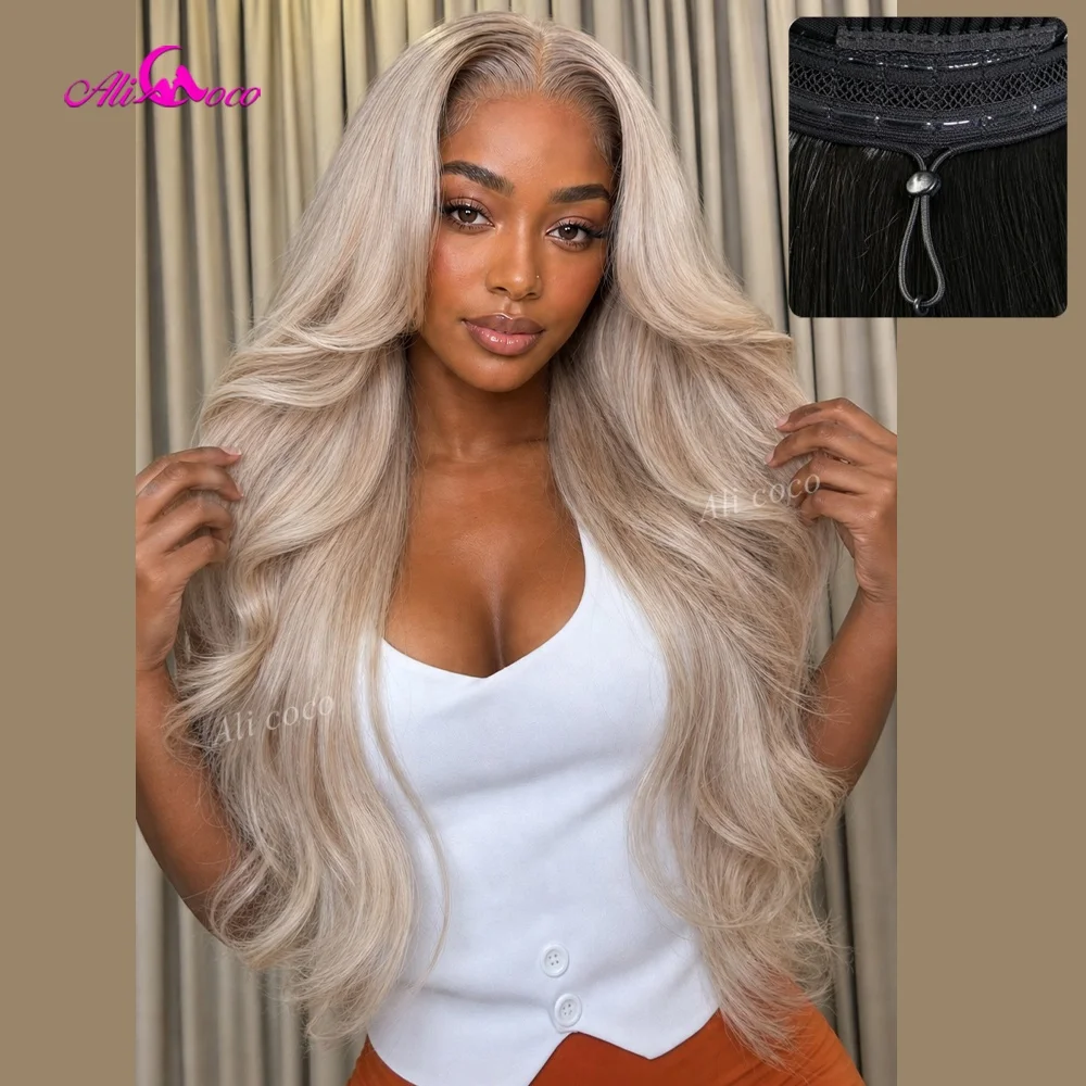 Upgrade Milk Tea Blonde 13X6 Drawstring Lace Front Real Human Hair Glueless Body Wave Transparent 200 Density 13X6 Wigs Pre-cut