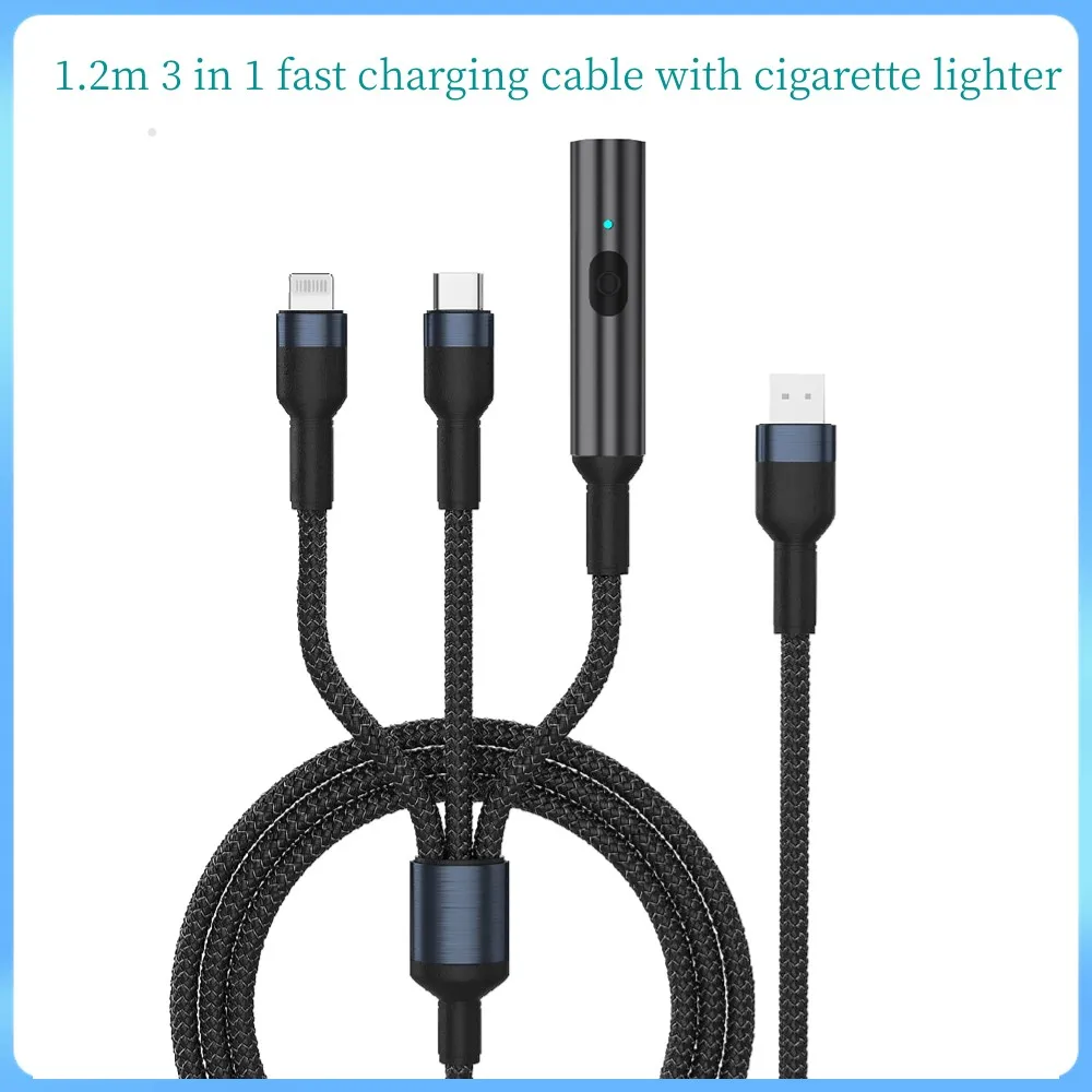 Multi Charging Cable 3 in 1 Universal Multiple Fast Charging Cord With Cigar Lighter Type C USB Port