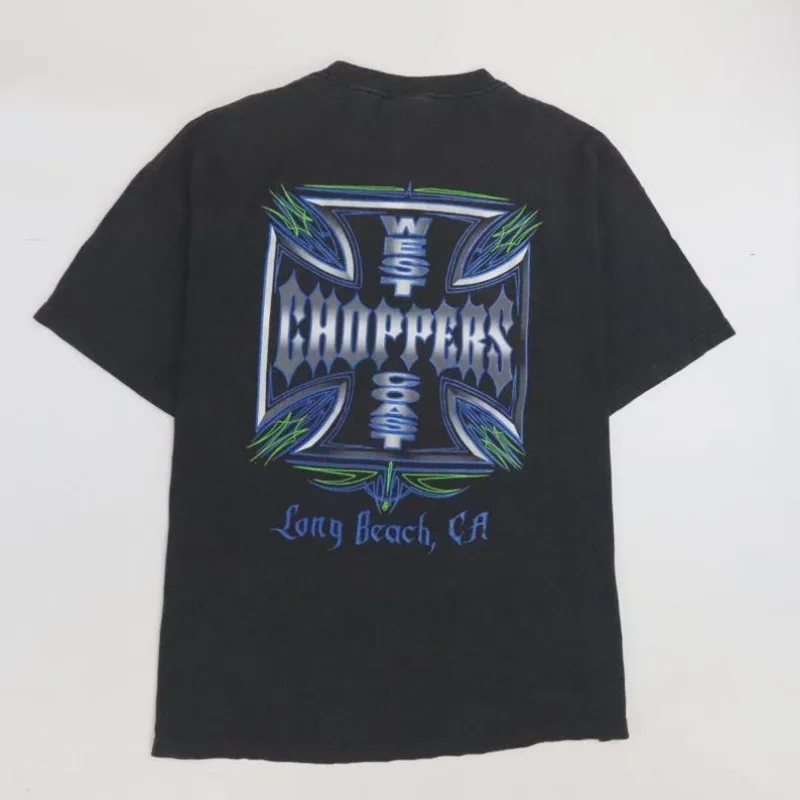 Vintage West Coast Choppers Long Beach Motorcycle Graphic T-Shirt Unisex Short Sleeve Biker Street Casual Holiday Gift Tops