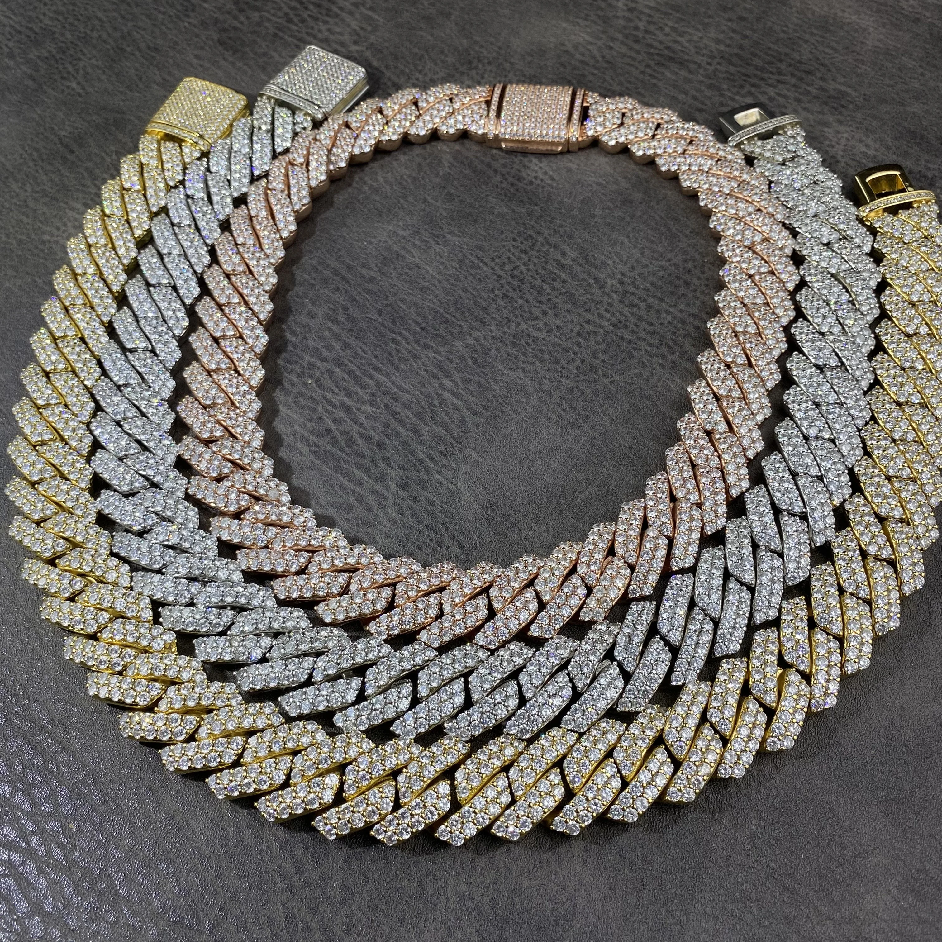 

19mm 2 rows Wholesale Price Hiphop Jewelry Bling Iced Out Man Miami Prong Cuban Link Chain Diamond Necklace