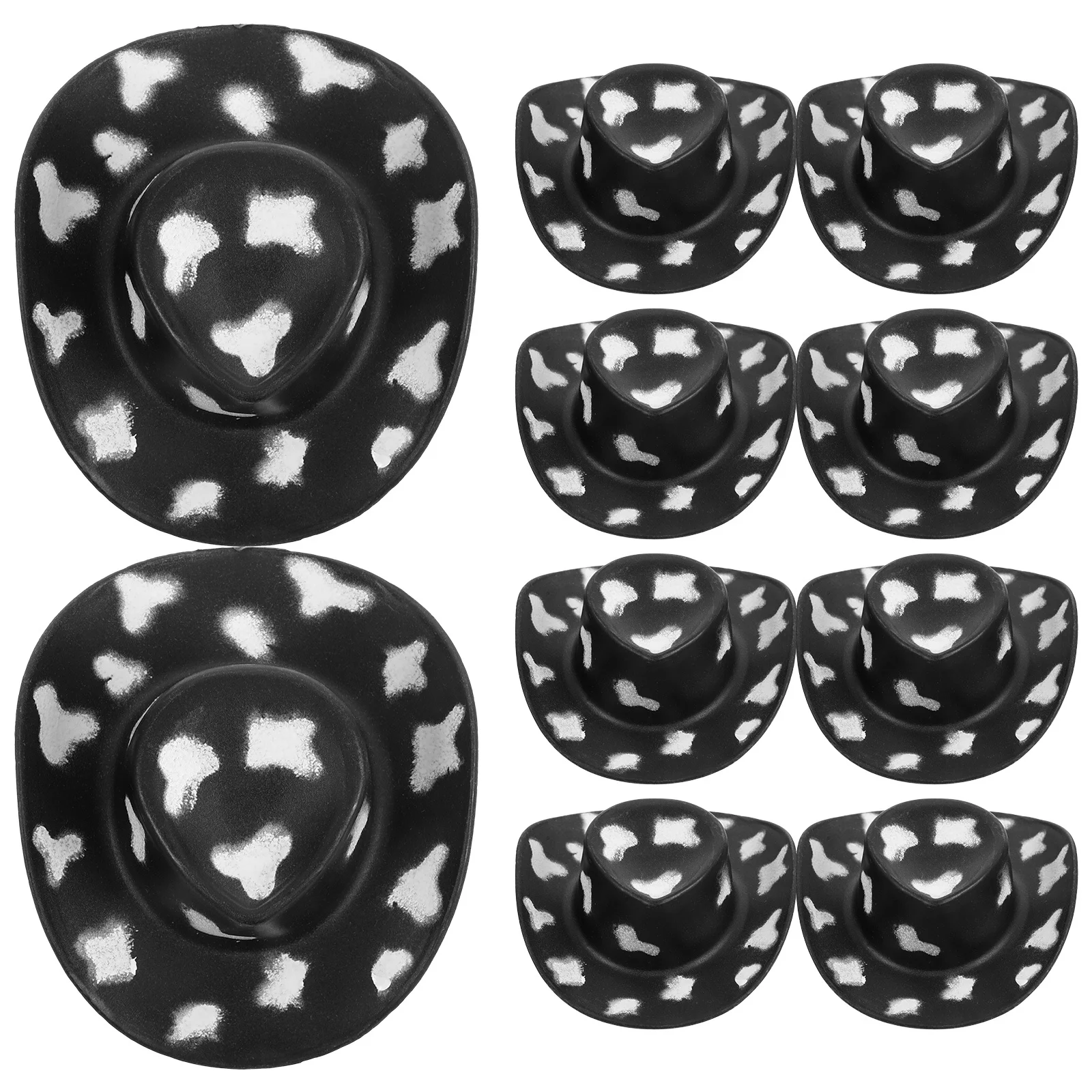 10 szt. Miniaturowe kapelusze kowbojskie, plastikowe rekwizyty dekoracyjne w stylu western do rękodzieła DIY, ozdoby na torty.