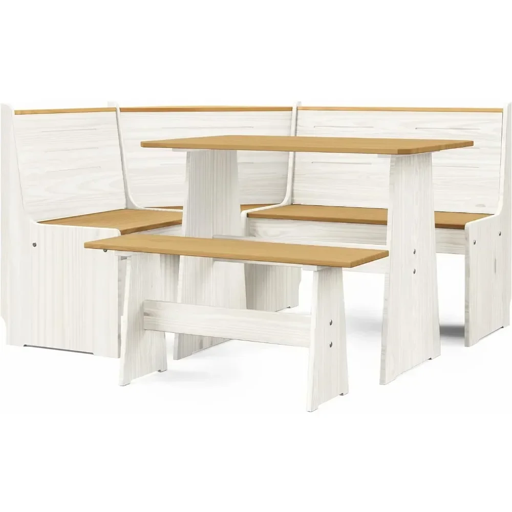 Chapman Set da pranzo angolare in legno massello naturale/bianco a 2 toni, angolo colazione reversibile