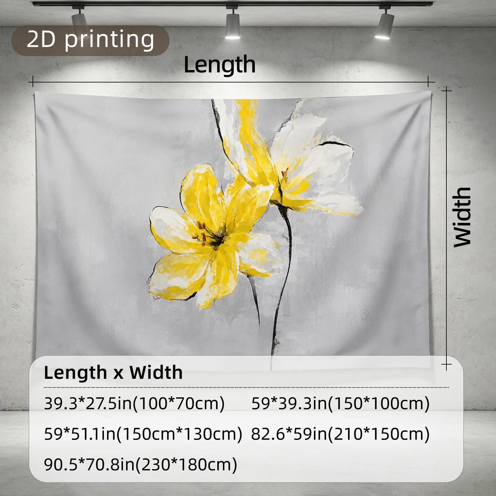 Elegant Yellow Floral Abstract Watercolor Tapestry Wall Hanging Bohemian Decor Art Print Polyester Material for Living Room Bedr