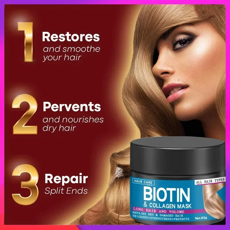 Biotin Collagen Keratin Hair Mask Smooth Straighten Scalp Treatment Repair Damage Dry Frizzy Soft Hair Care Beauty Health