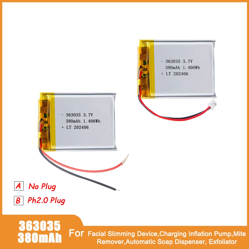 363035 380mAh 3.7V Lithium Battery Rechargeable Lipo Batteries Inflation Pump Mite Remover Automatic Soap Dispenser Exfoliator
