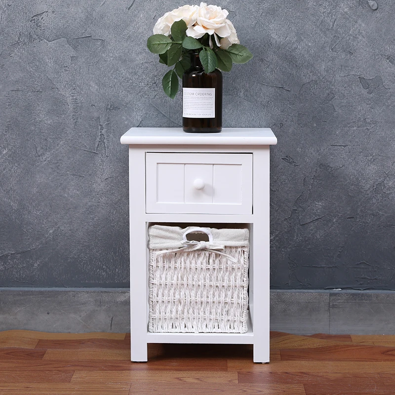 ‌Cottage White Mini Narrow Nightstand Solid Wood Bedside Storage Organizer Multi-Layer Shelves Space-Saving Bedroom Essential‌