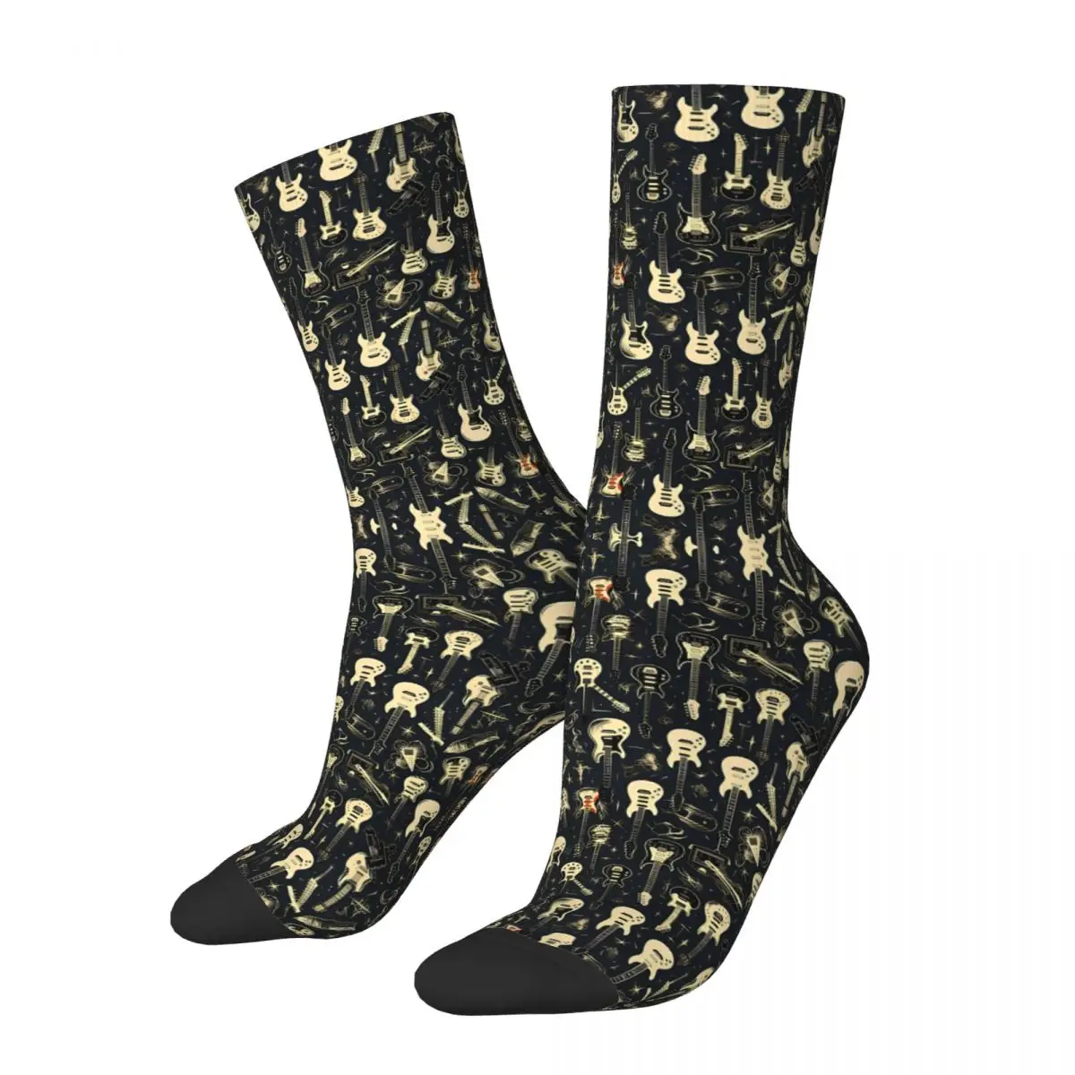 Funny Crazy compression Dark Rock Guitars Sock for Men Hip Hop Harajuku Rock And Roll Music Happy Seamless Boys Crew Sock