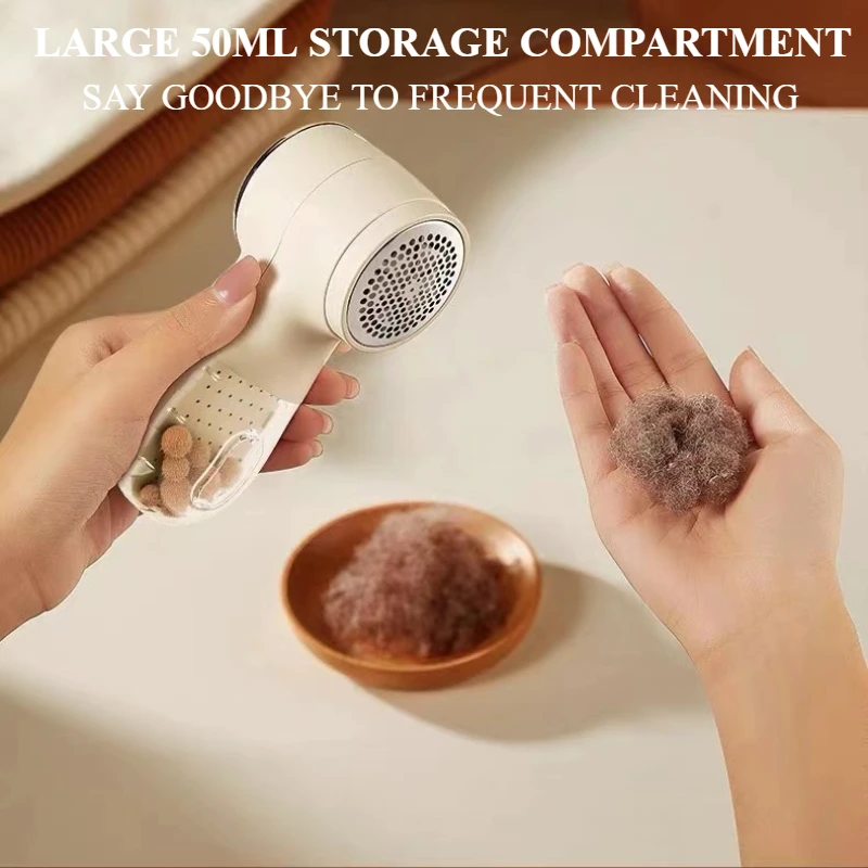 Portable Lint Remover 𝗥𝗲𝗰𝗵𝗮𝗿𝗴𝗲𝗮𝗯𝗹𝗲 Fabric Shaver Sweater Shaver for Clothes Furniture Couch Carpet with 6-Leaf Blade