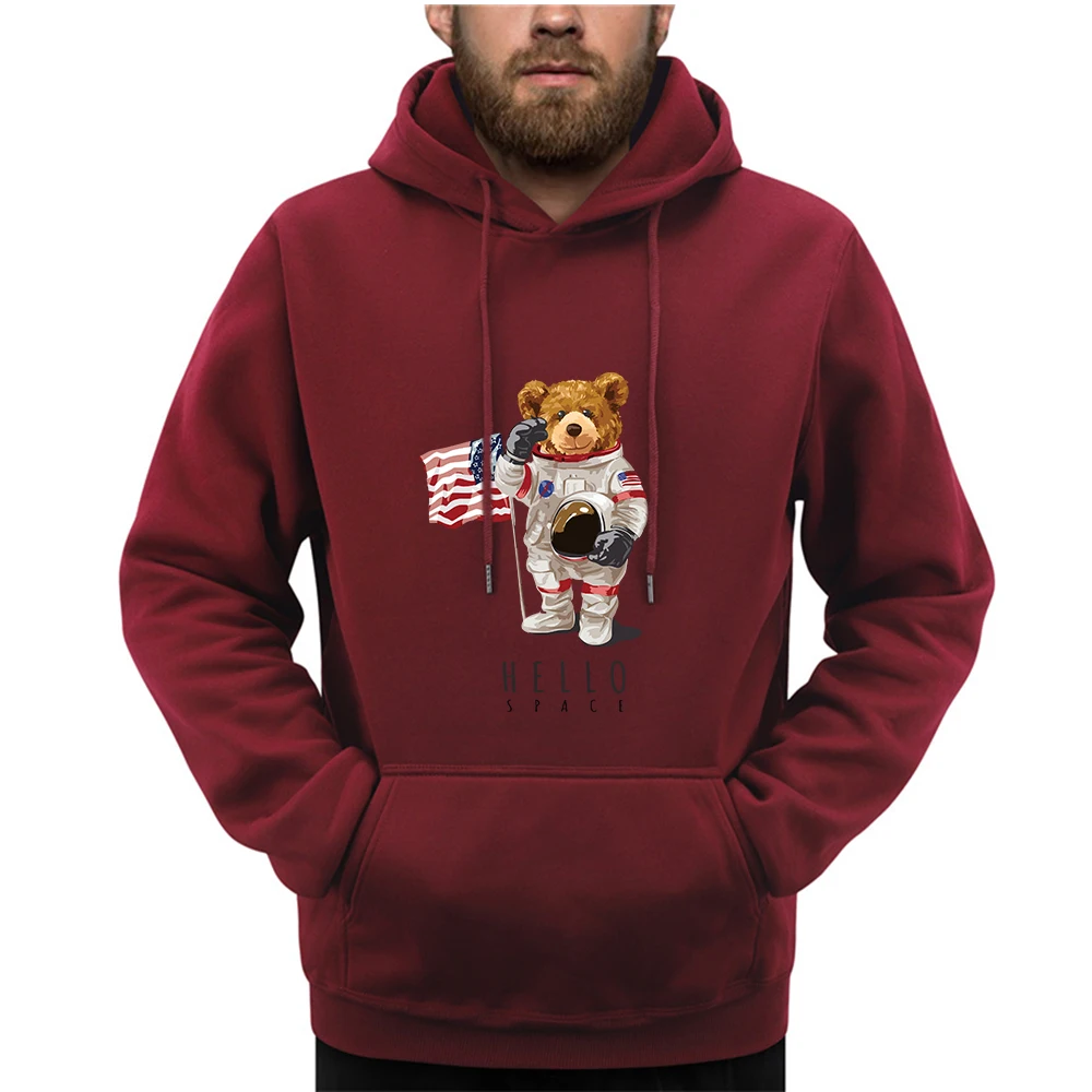 Captain Space Teddy bear Boy Mens Hoodies Loose Casual Clothing Oversized Loose Crewneck Hoody Casual Fashion Men Pullovers