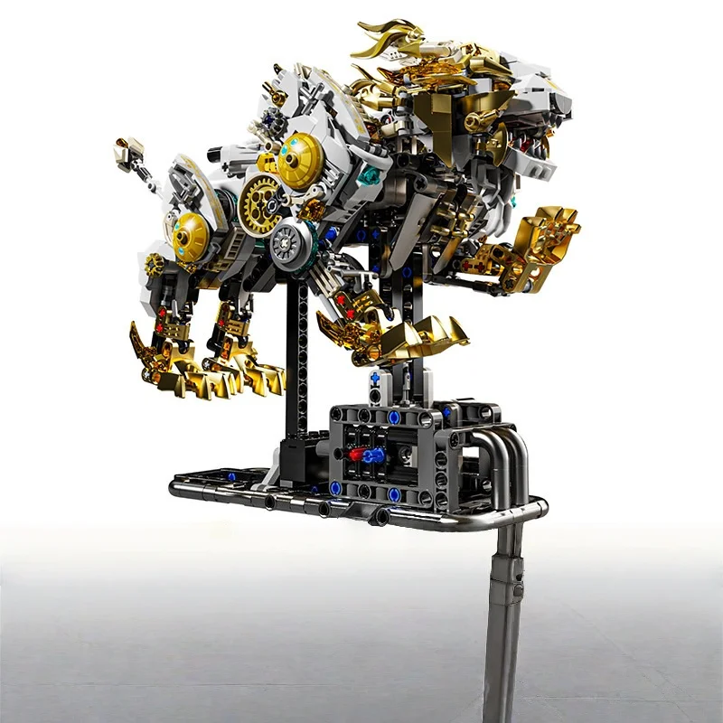Kit de construção Mech Lion - modelo de tijolos compatíveis com peças móveis, brinquedo educacional STEM para meninos, conjunto de construção criativa DIY