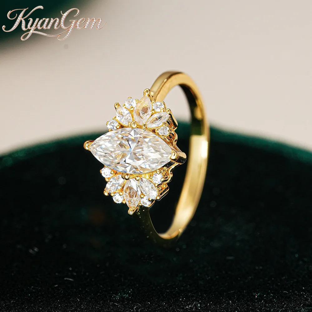 KyanGem Luxury-inspired Design Stylish Diamond-Cut Moissanite 18K Gold Ring Minimalist Versatile Wedding Band Timeless Jewelry