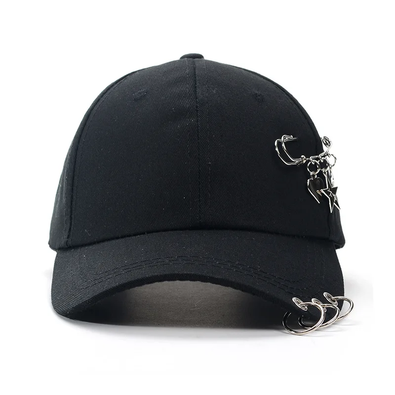 Hip Hop Pin Rings Baseball Cap For Men Women Black Punk Gothic Snapback Visor Hats Unisex Outdoor Sports Dad Trucker Caps