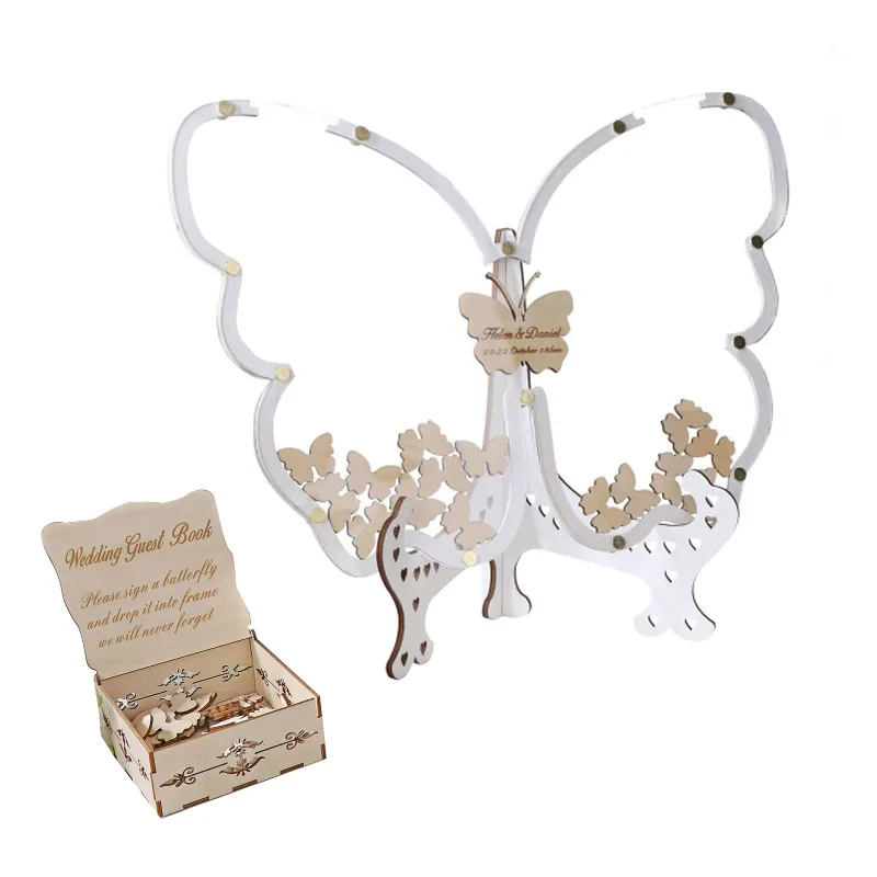 Imagem -05 - Wooden Butterfly Check-in Counter Wedding Message Book Party Decoration Home Ornaments Desk Decor