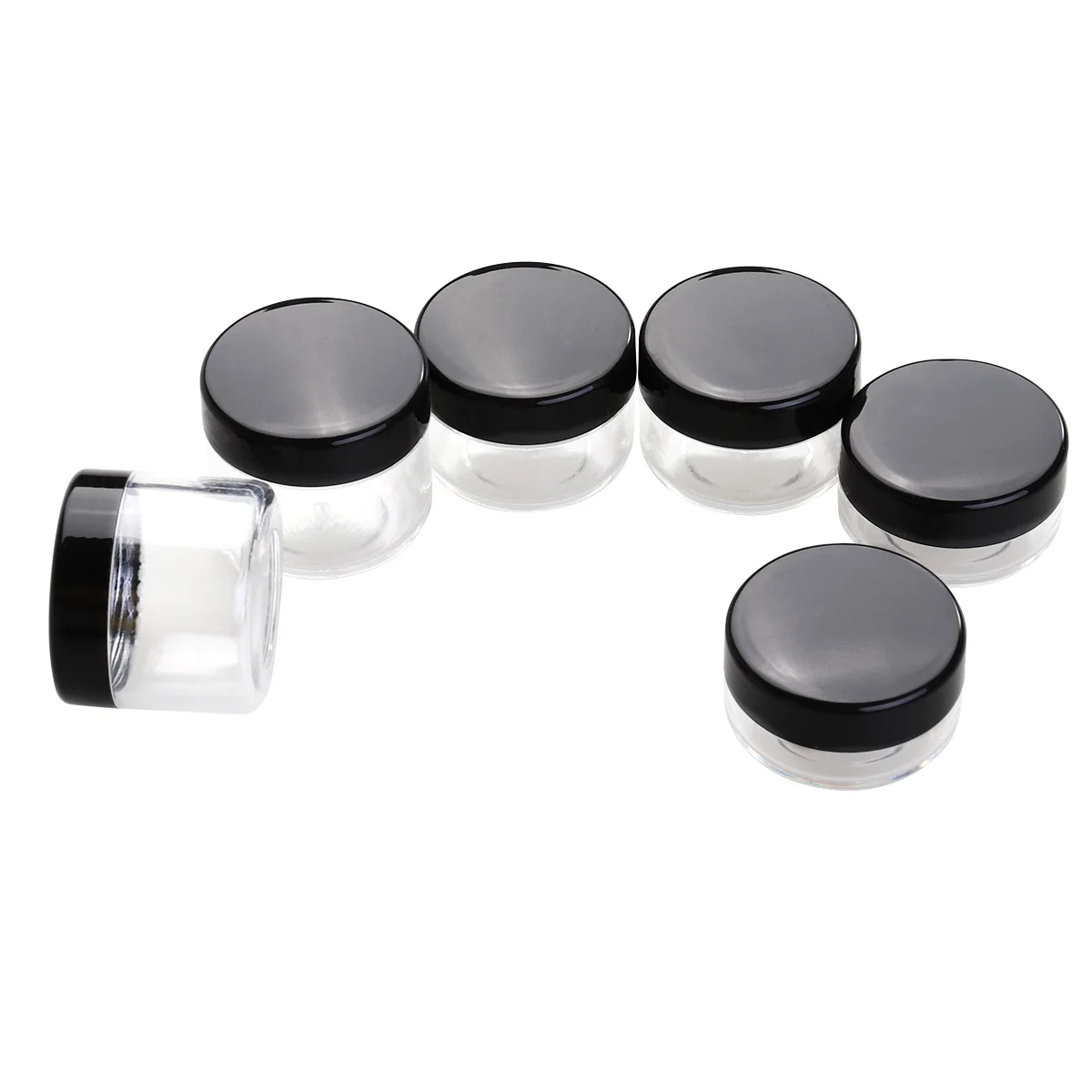 

6pcs Empty Clear Boday Black Lid Plastic Sample Containers 10/15/20 Gram Size Containers Pot Jars Eyeshadow Container