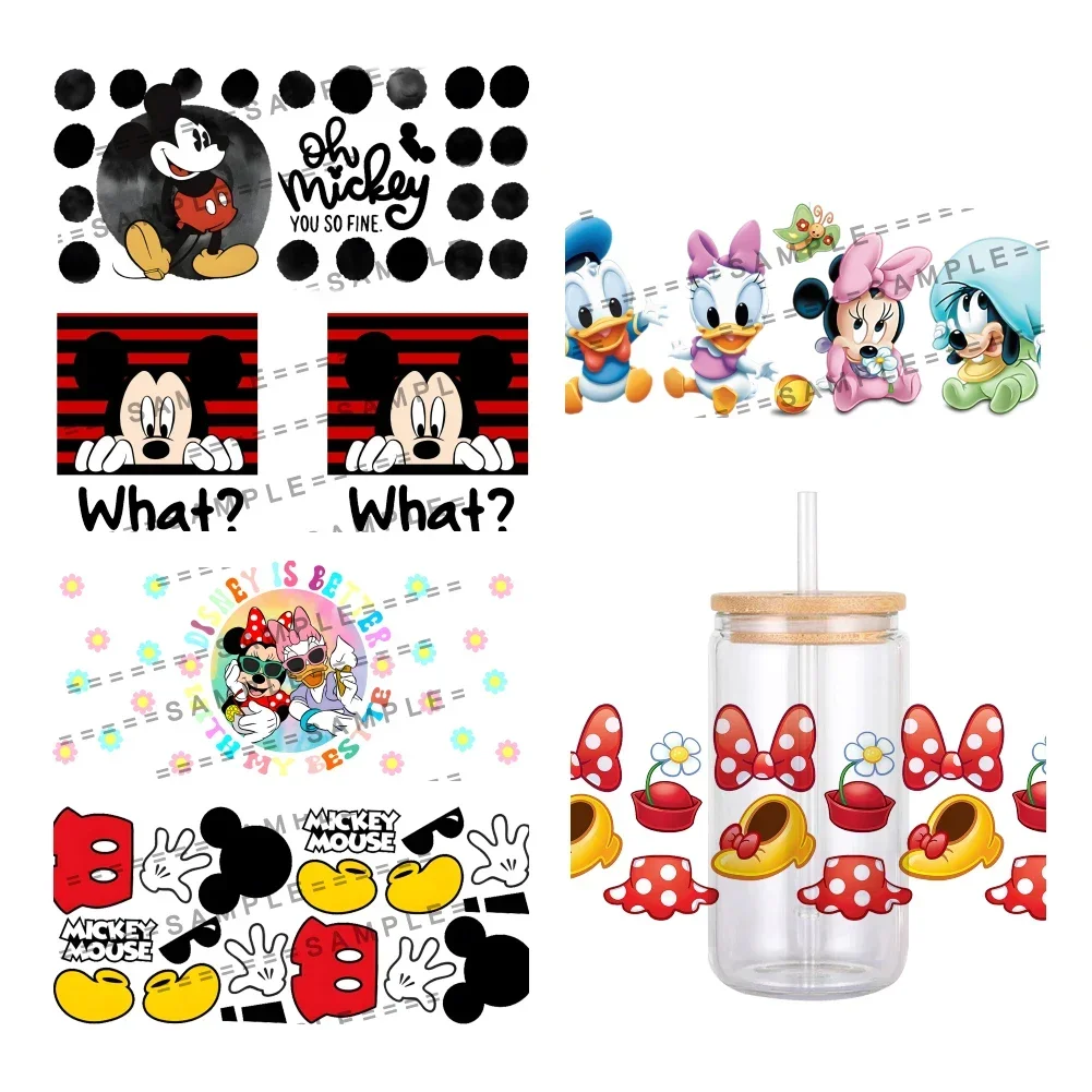 DIY用転写ステッカー、ミニdisney Mickey minnie Mouseパターン、uv dtfガラスセラミックメタルレザー、16オンス