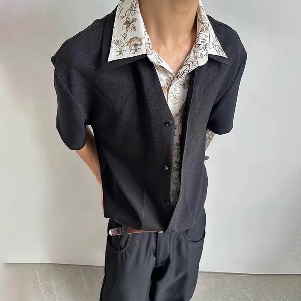 

2026 Summer New Men's Patchwork Short-Sleeve Shirt American Retro Fashion Trendy High Street Loose Casual Niche Men's Top