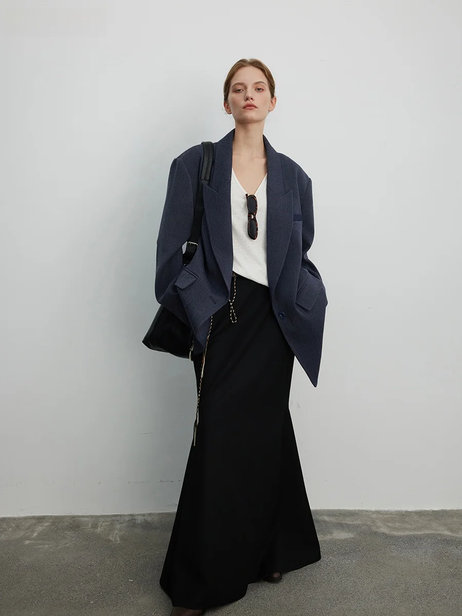 

JCCC Shadow Deep Turquoise Leather Elbow Patch Suit Jacket Unisex Long Sleeve Mid-Length Casual Style Autumn Fashion Outerwear