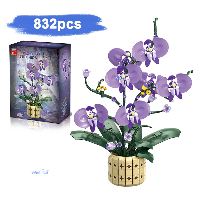 

Purple Orchid 832PCS Building Blocks Small Particle Assembly Simulated Bouquet Flower Model Home Office Desk Decoration
