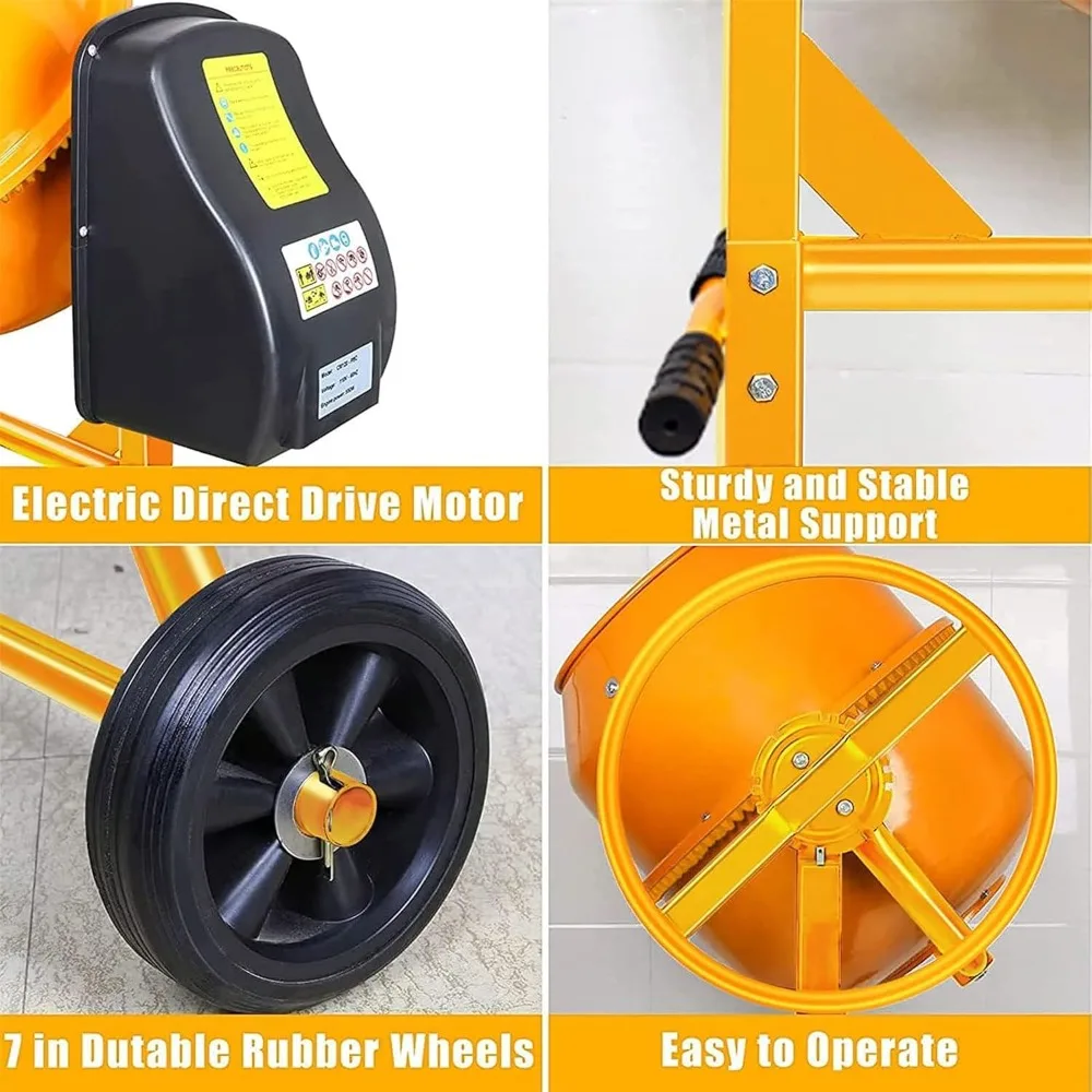 5.0 cubic Ft Portable Concrete Mixer Machine, Wheelbarrow Cement Mixing Tools for Stucco