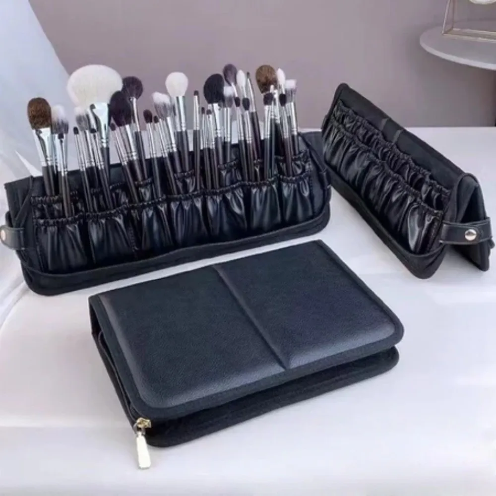 Folding Professional Cosmetic Brushes Bag Lightweight Large Capacity Upright Makeup Brush Bag Water-resistant Multifunctional