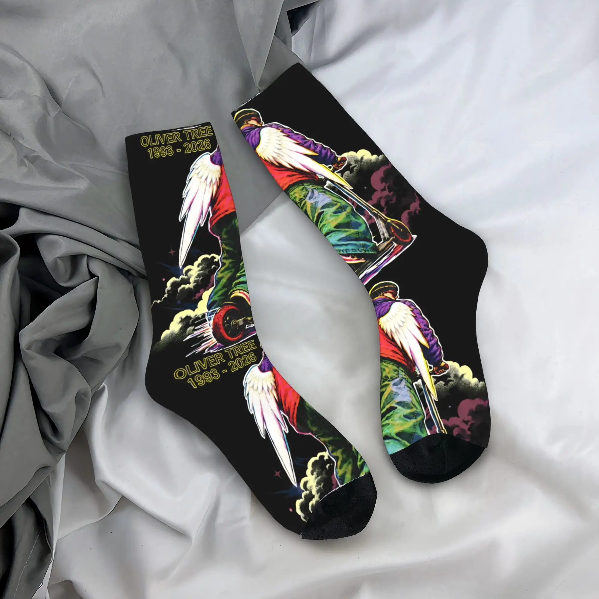 Harajuku Oliver Tree Rest In Peace 1993 to 2026 Memorial Soccer Socks  Polyester Middle Tube Socks for Unisex Breathable