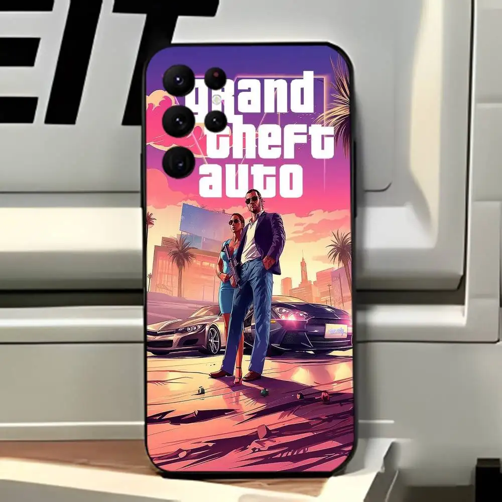 حافظة هاتف Game G-GTA 6 V-Vice City لهاتف سامسونج S series s20 s21 s22 s23 s24 FE Plus Ultra حافظة ناعمة وصديقة للبشرة