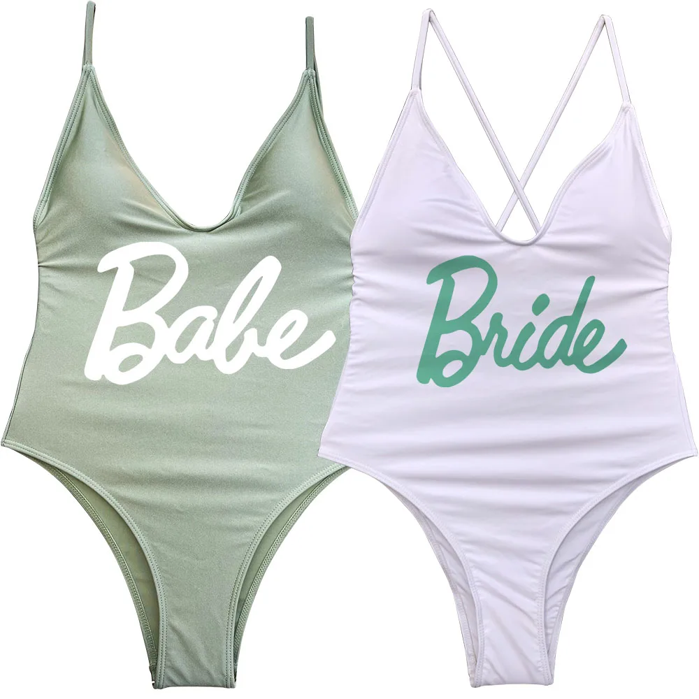 S-3XL Hen Party Swimsuits One-Piece Bride Bachelorette Party Swimwear Woman Green Pink Squad Beatch wear Paded Bathing Suits